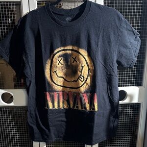 NIRVANA Black Kids Short Sleeve Tee with Yellow and Red Graphic